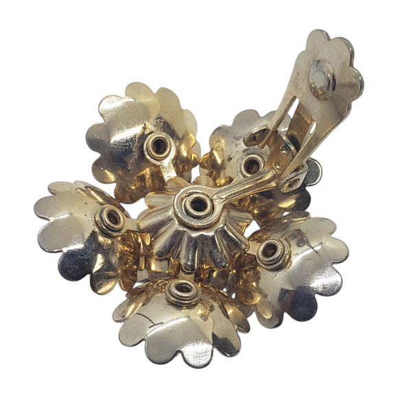Vintage RARE Coro Clip-On Earrings White Daisy Cluster Rhinestone Center - Picture 4 of 15